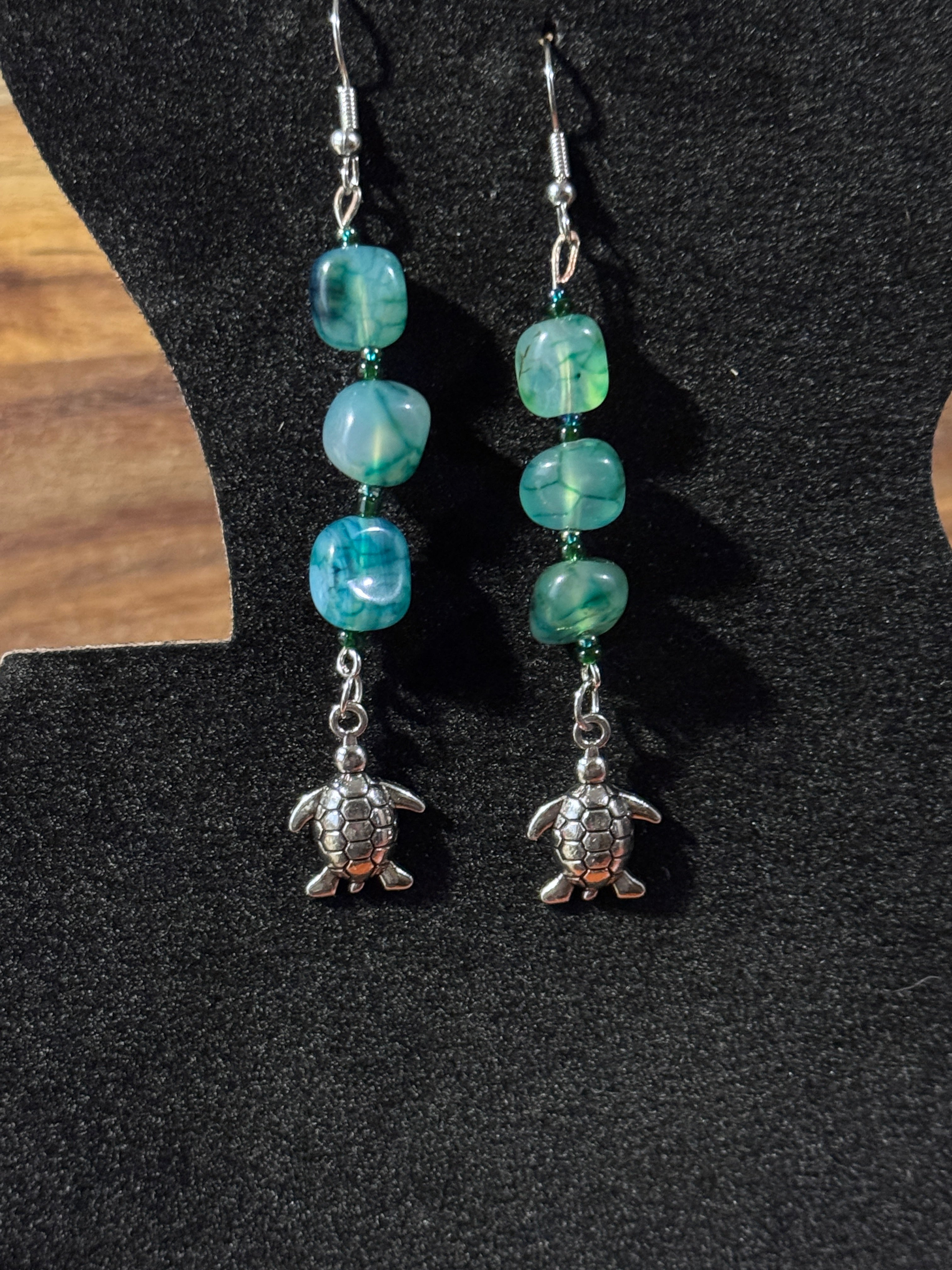 Silver Turtle & Dragons Vein Earrings