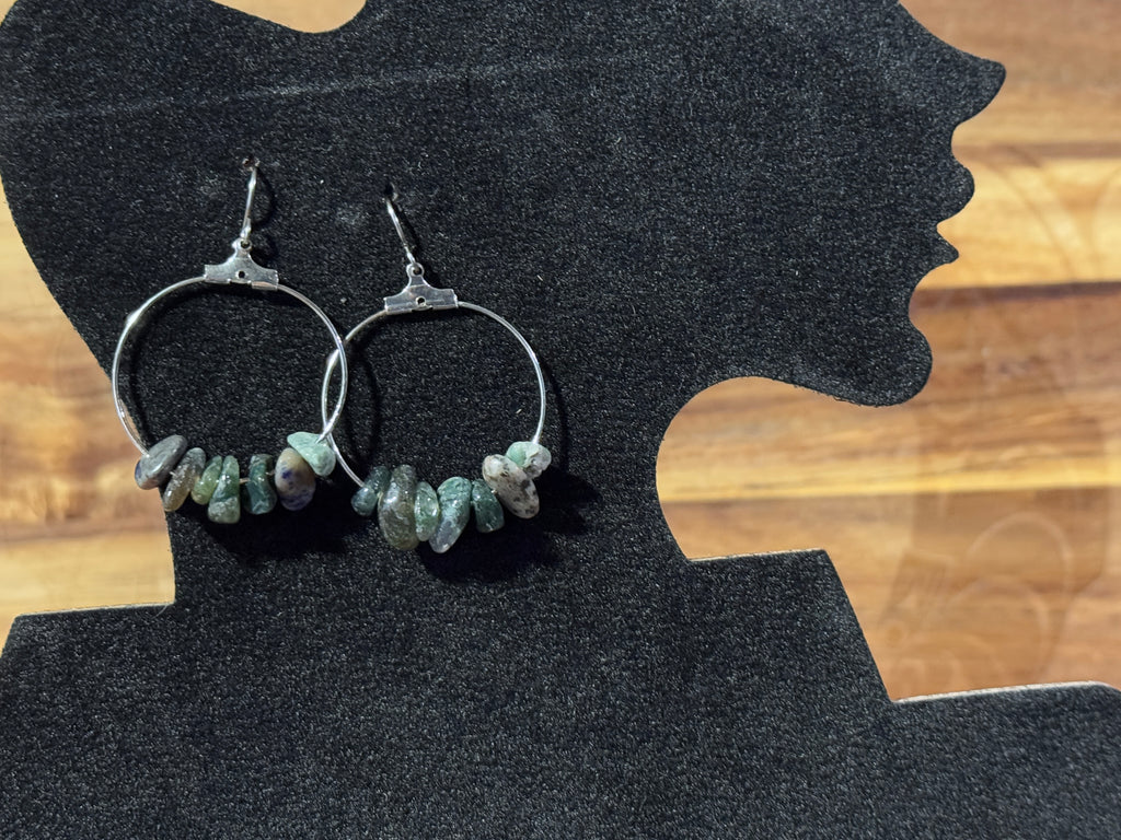 Moss Agate Chip Hoop Earrings/Hypoallergenic|Gift for Her