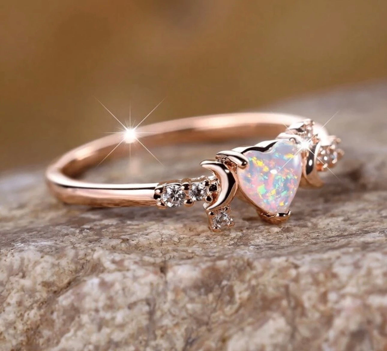 Rose Gold Celestial Heart Opal Ring/October Birthstone/Promise Ring/Engagement Ring/Gift for Her
