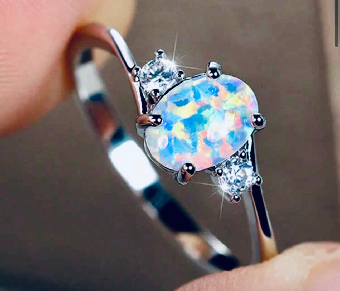 Elegant Oval Opal Accent Ring/Women’s Ring Minimalist/Engagement,Anniversary,Gift for Her