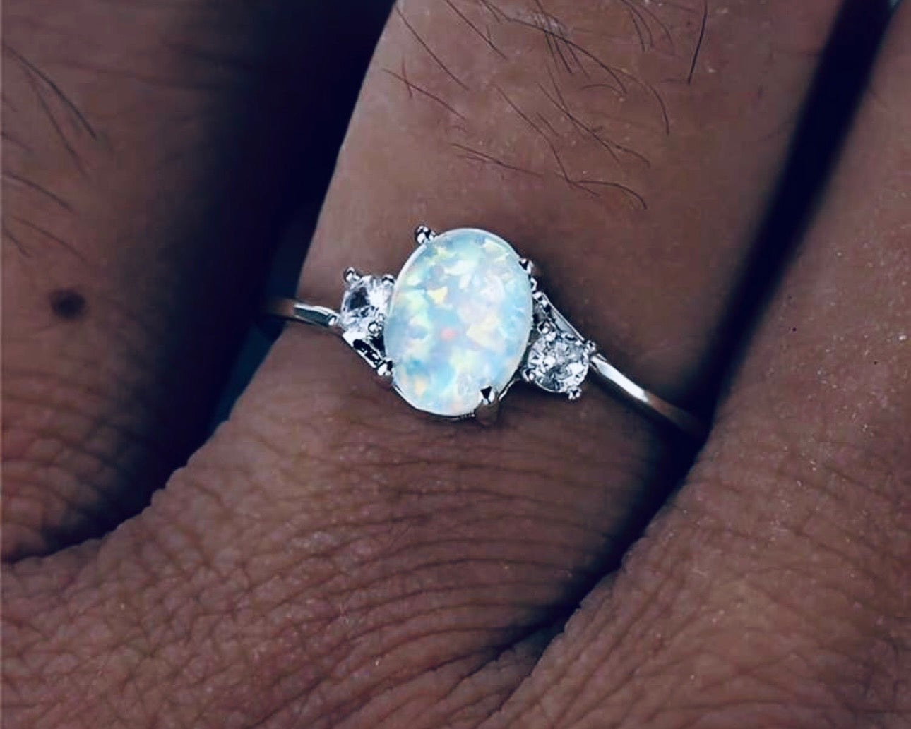 Elegant Oval Opal Accent Ring/Women’s Ring Minimalist/Engagement,Anniversary,Gift for Her