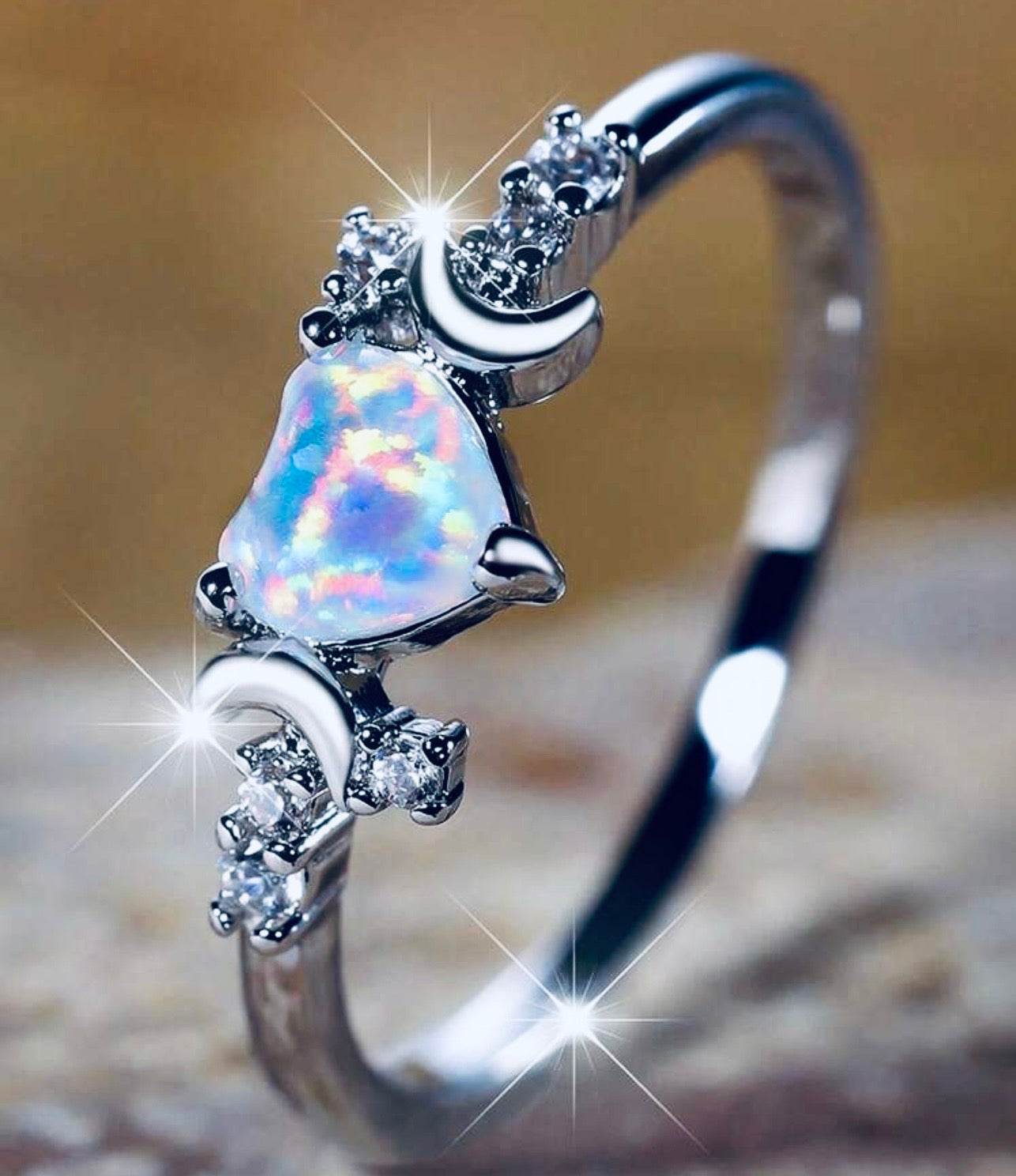 Celestial Heart Opal Ring/October Birthstone Ring/Promise Ring/Engagement Ring/Gift for Her