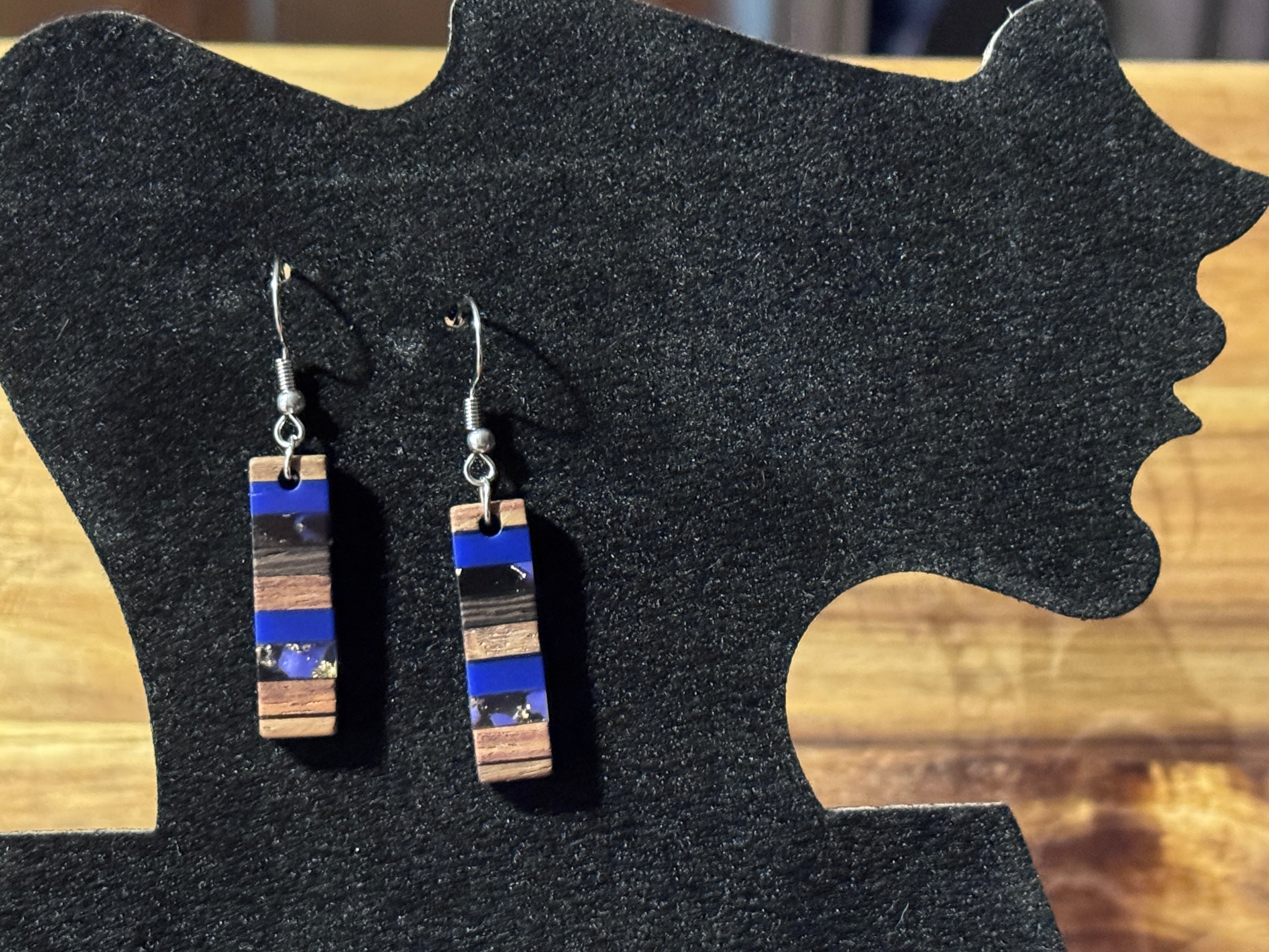 Resin & walnut wood drop earrings/Hypoallergenic|Gift for Her