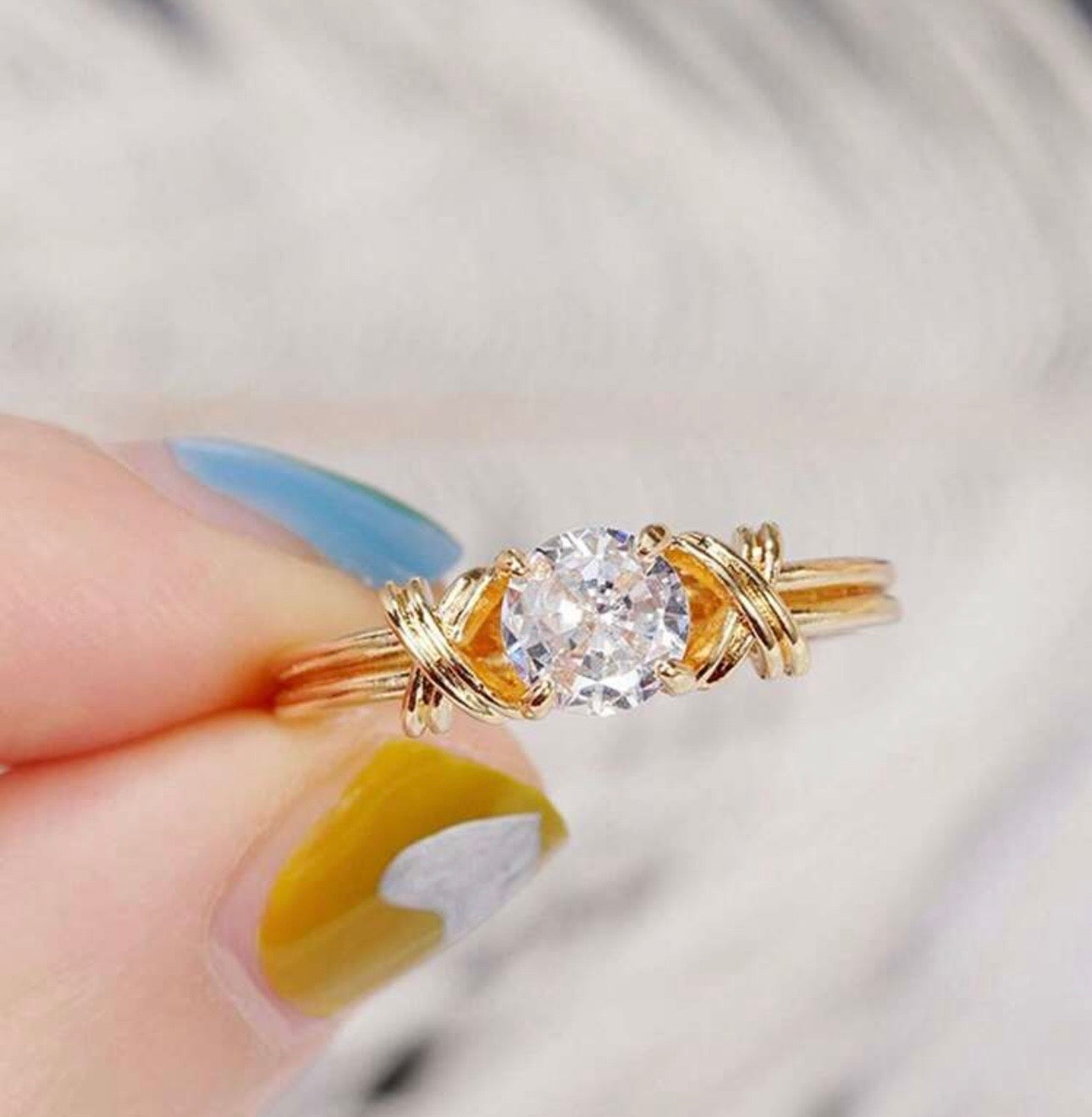 Elegant Gold-Toned Cushion Cut Cubic Zirconia Knot Ring