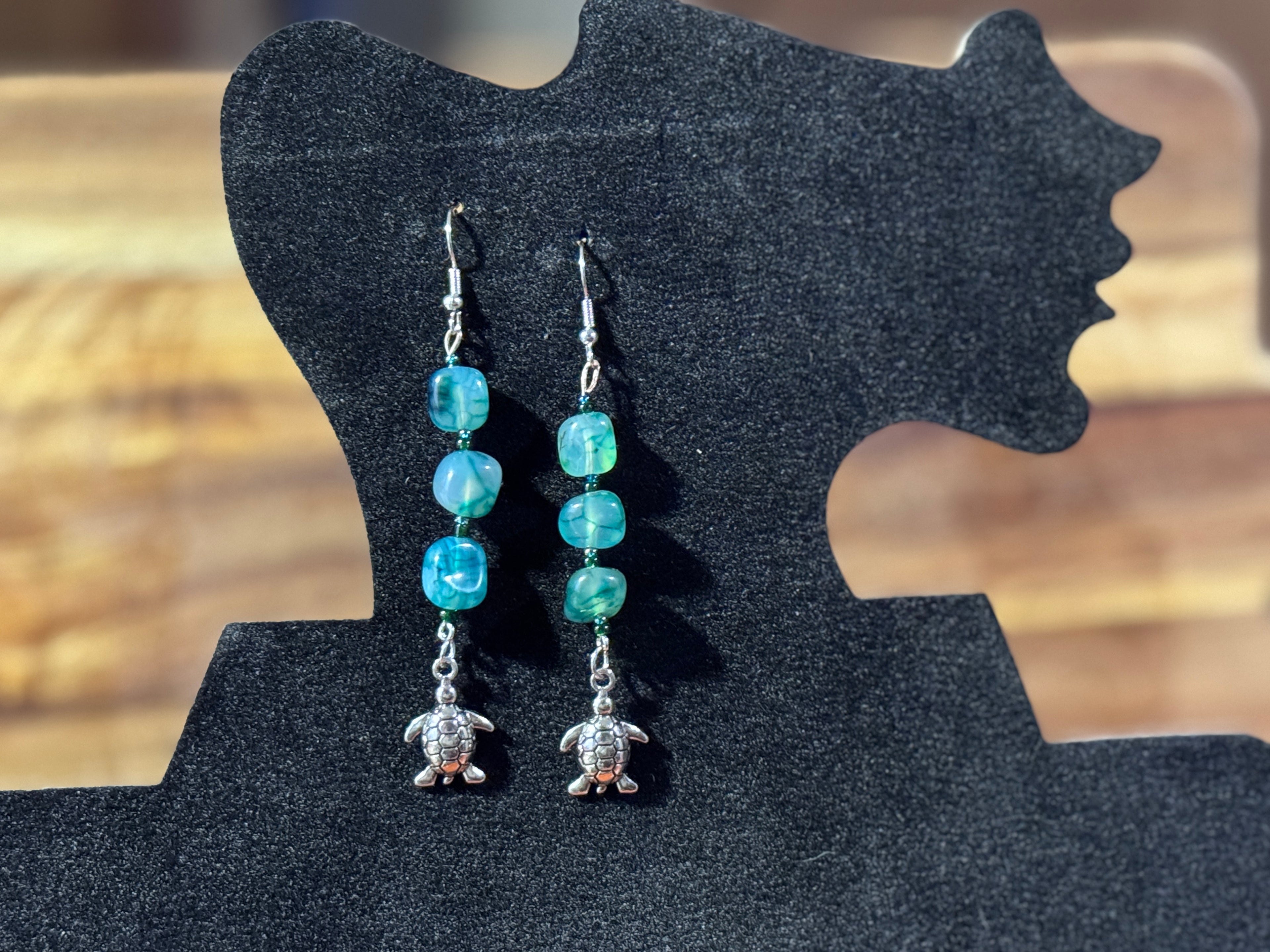 Silver Turtle & Dragons Vein Earrings