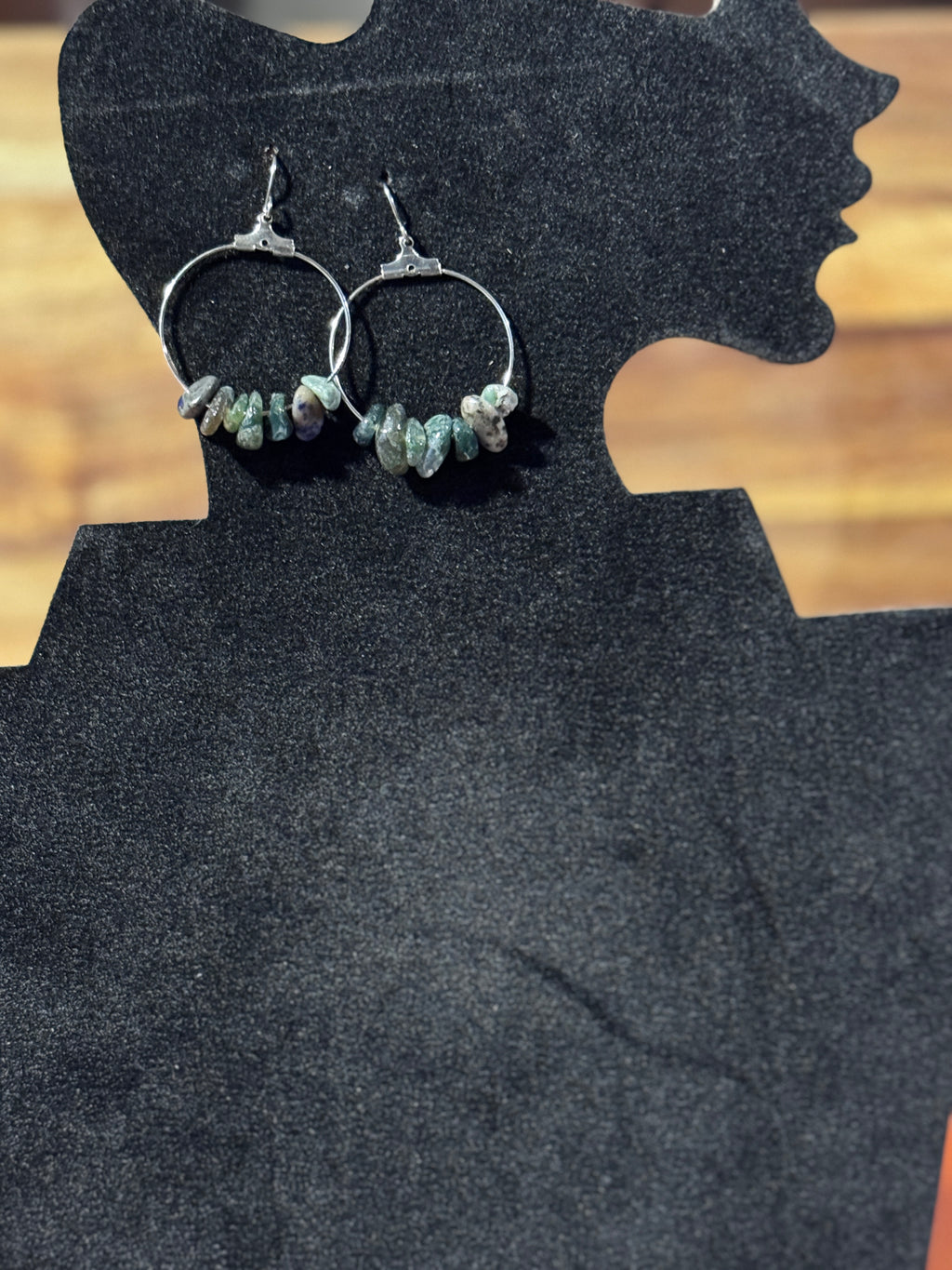 Moss Agate Chip Hoop Earrings/Hypoallergenic|Gift for Her