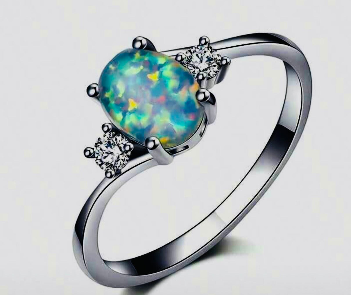 Elegant Oval Opal Accent Ring/Women’s Ring Minimalist/Engagement,Anniversary,Gift for Her