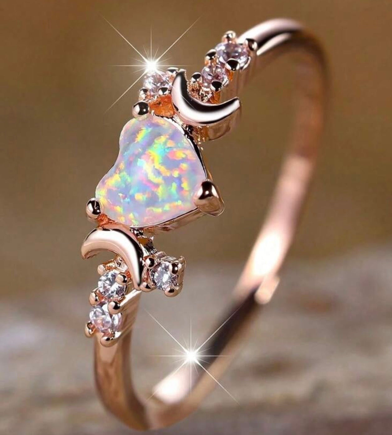 Rose Gold Celestial Heart Opal Ring/October Birthstone/Promise Ring/Engagement Ring/Gift for Her
