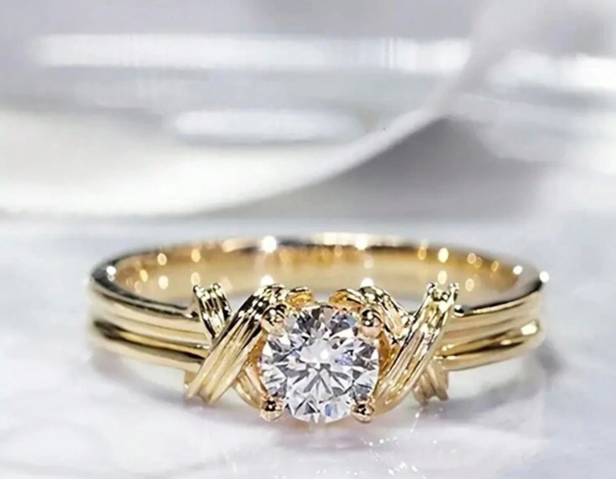Elegant Gold-Toned Cushion Cut Cubic Zirconia Knot Ring