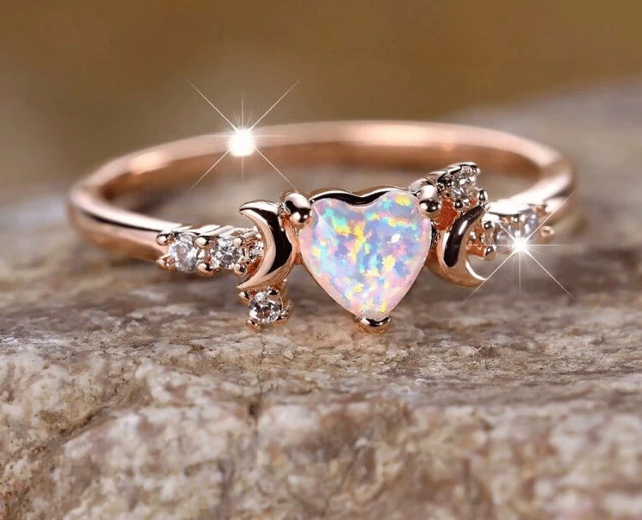 Rose Gold Celestial Heart Opal Ring/October Birthstone/Promise Ring/Engagement Ring/Gift for Her