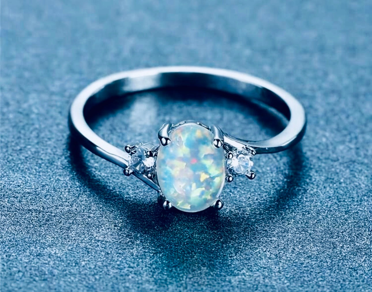 Elegant Oval Opal Accent Ring/Women’s Ring Minimalist/Engagement,Anniversary,Gift for Her