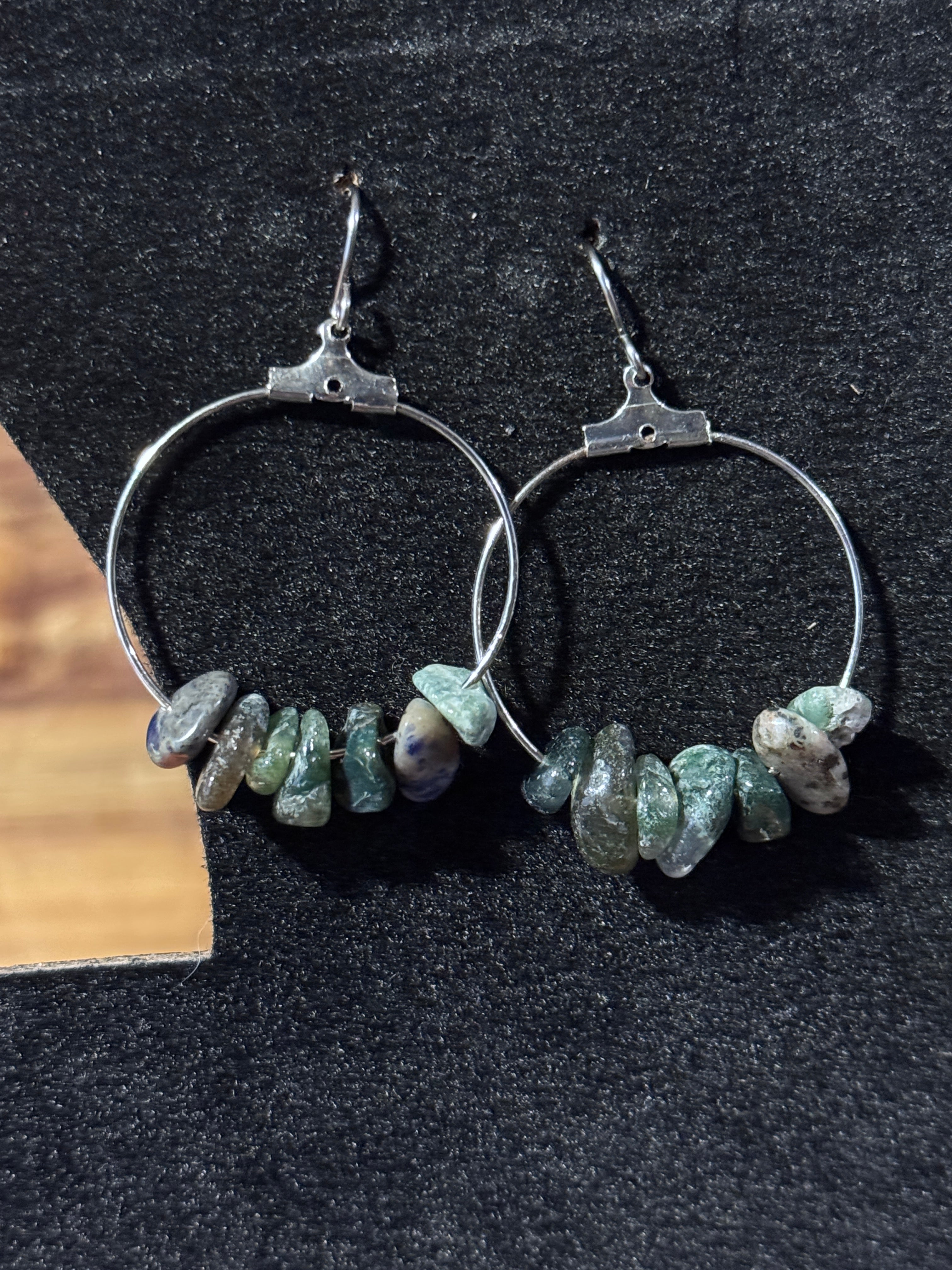 Moss Agate Chip Hoop Earrings/Hypoallergenic|Gift for Her