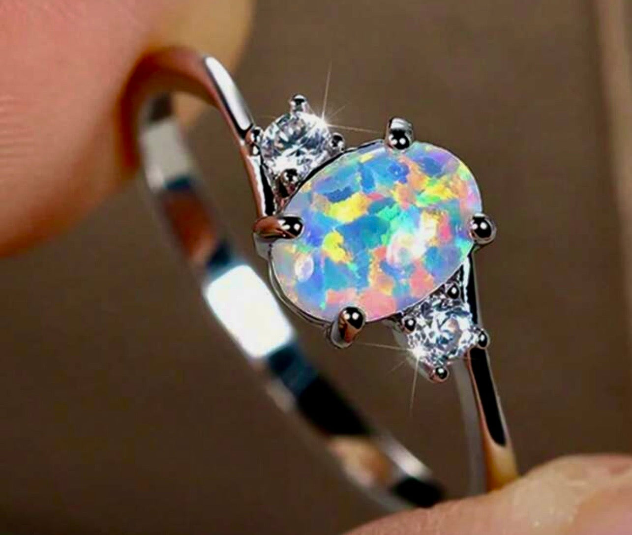 Elegant Oval Opal Accent Ring/Women’s Ring Minimalist/Engagement,Anniversary,Gift for Her