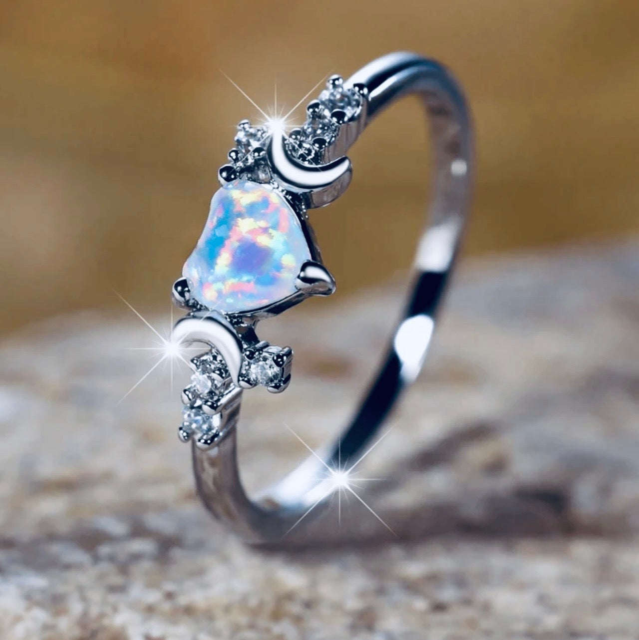 Celestial Heart Opal Ring/October Birthstone Ring/Promise Ring/Engagement Ring/Gift for Her