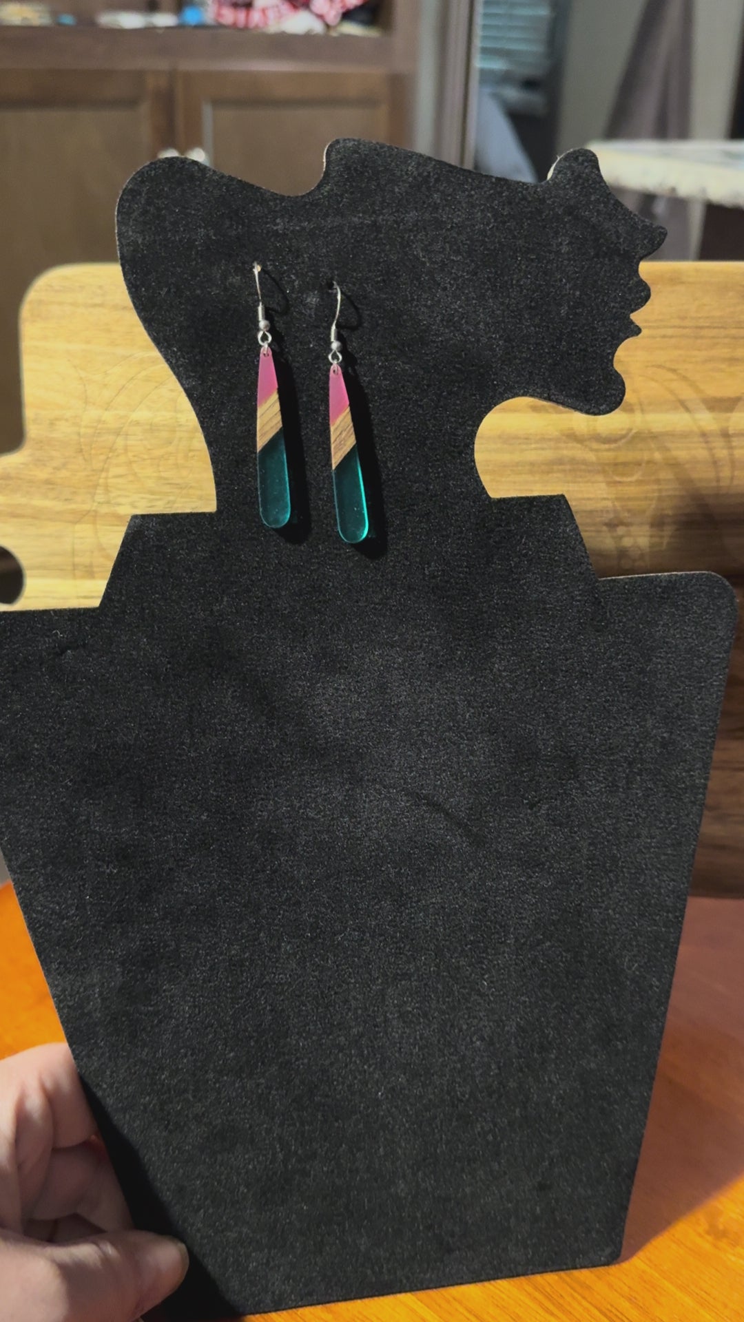 Vibrant wood and resin dangle earrings/Hypoallergenic/Gift for Her