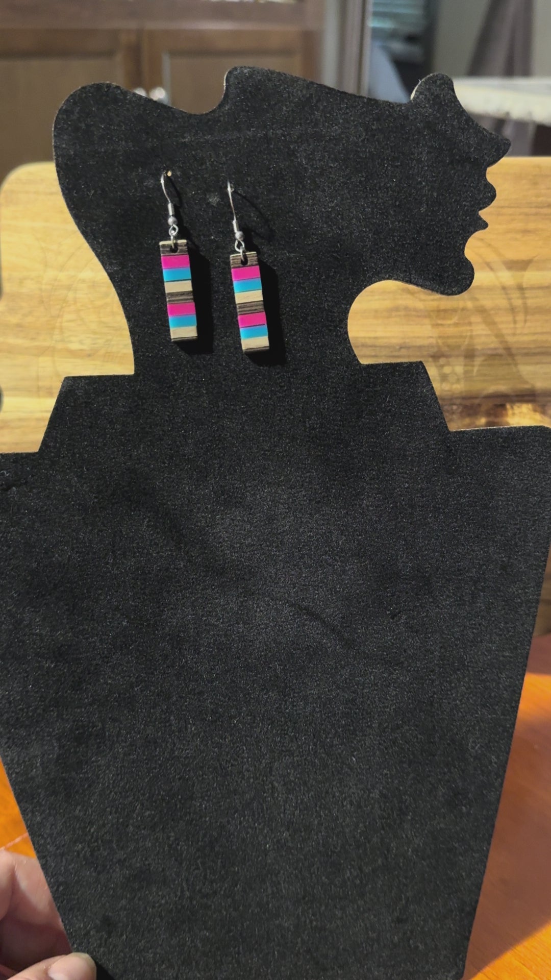 Vibrant layered wood and resin bar earrings/Hypoallergenic|Gifts for Her